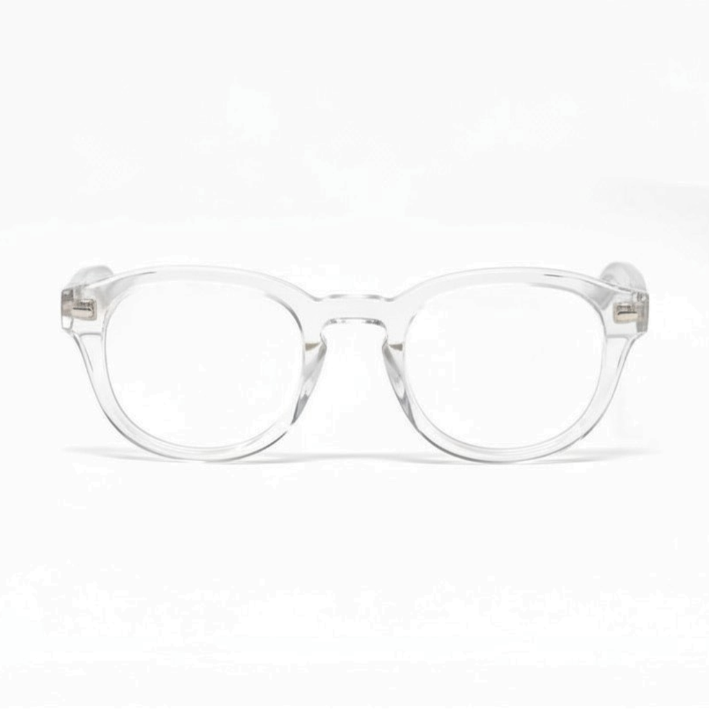 Crystal Clear Showerspecs anti-fog reading glasses, front view.