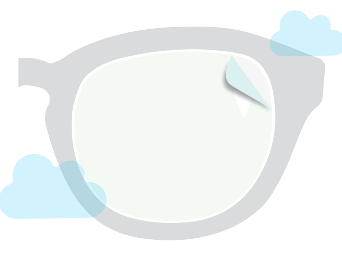 Illustration showing clear eyeglass lenses with anti-fog coating that repels water droplets.