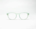 Misty Green Showerspecs anti-fog reading glasses, front view.