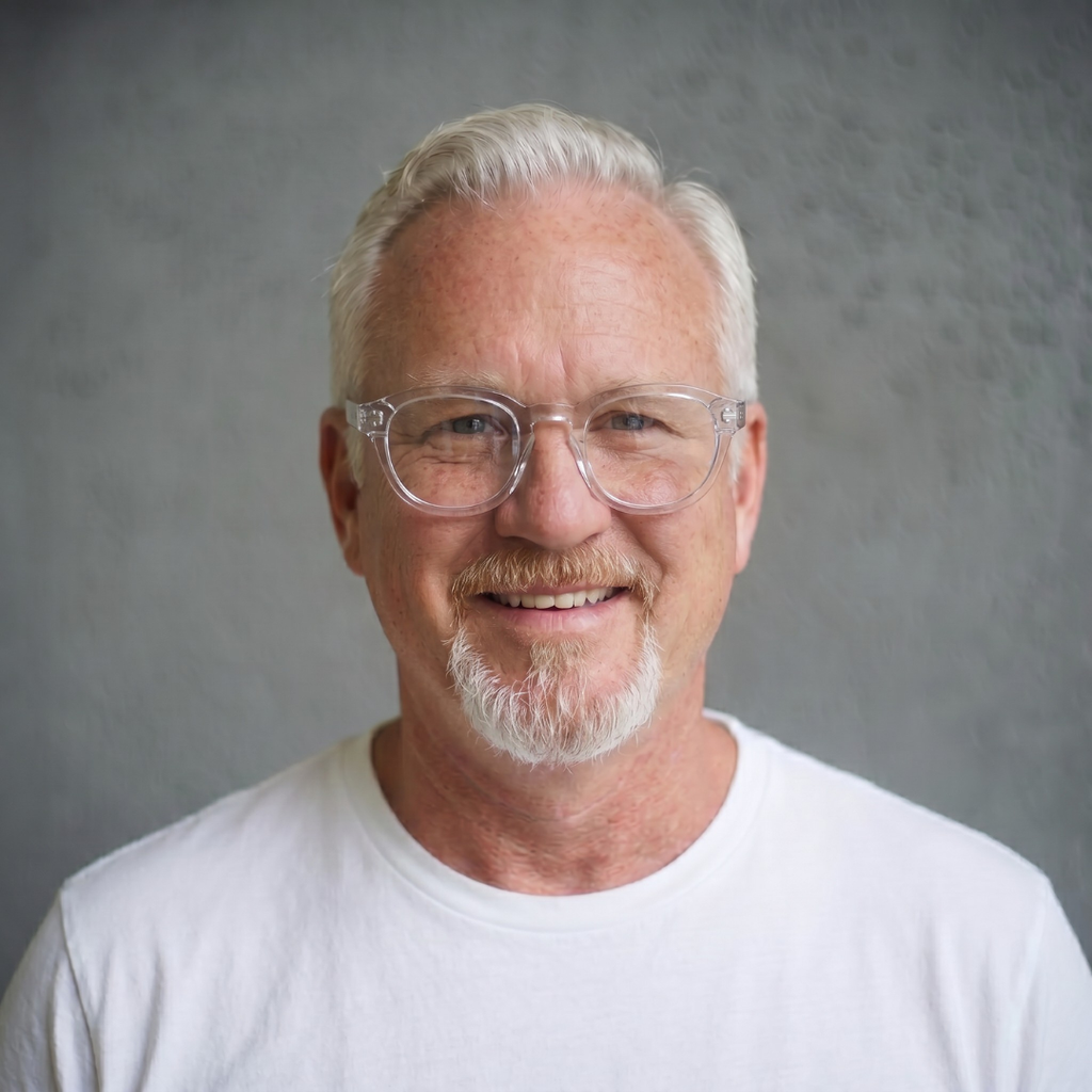 A man wearing Crystal Clear Showerspecs.