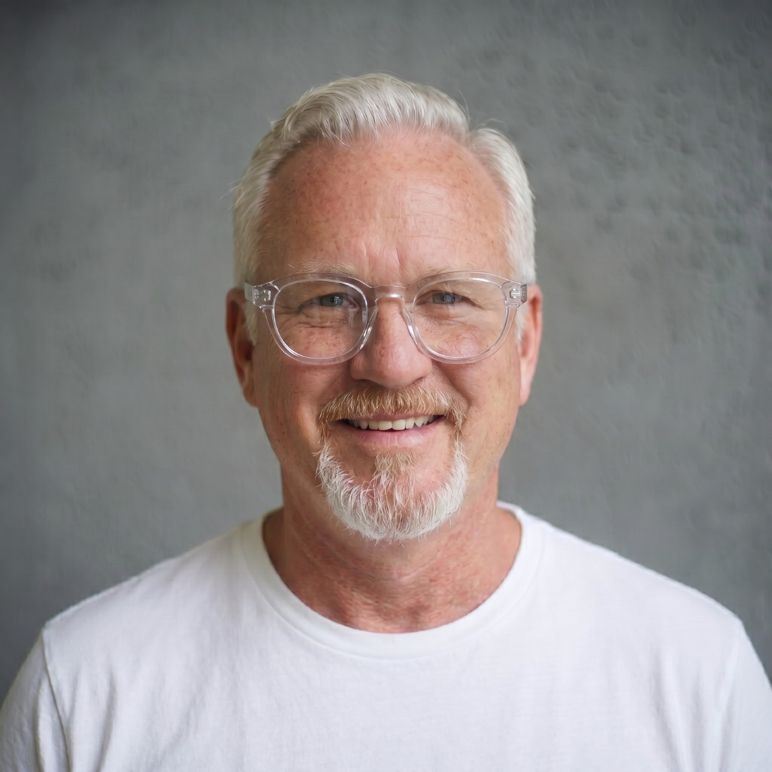 A man wearing Crystal Clear Showerspecs.