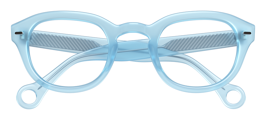 Pastel Blue Showerspecs anti-fog reading glasses.
