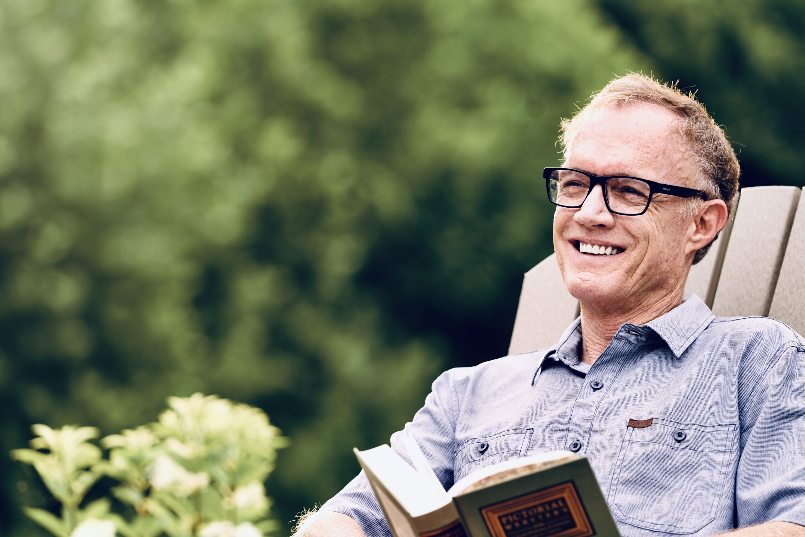 Man Wearing Readers Outside